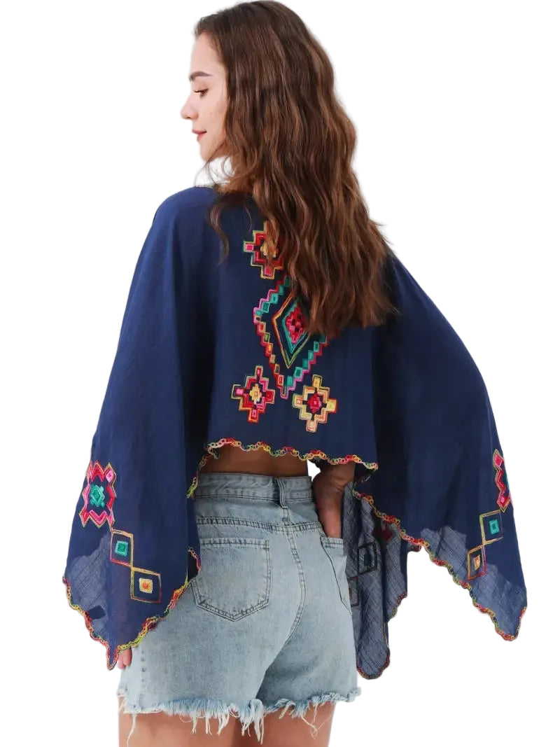 Reversible Geometric Kimono in Navy