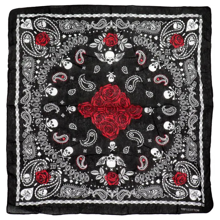 Gothic Skull Paisley Floral Print Cotton Bandana