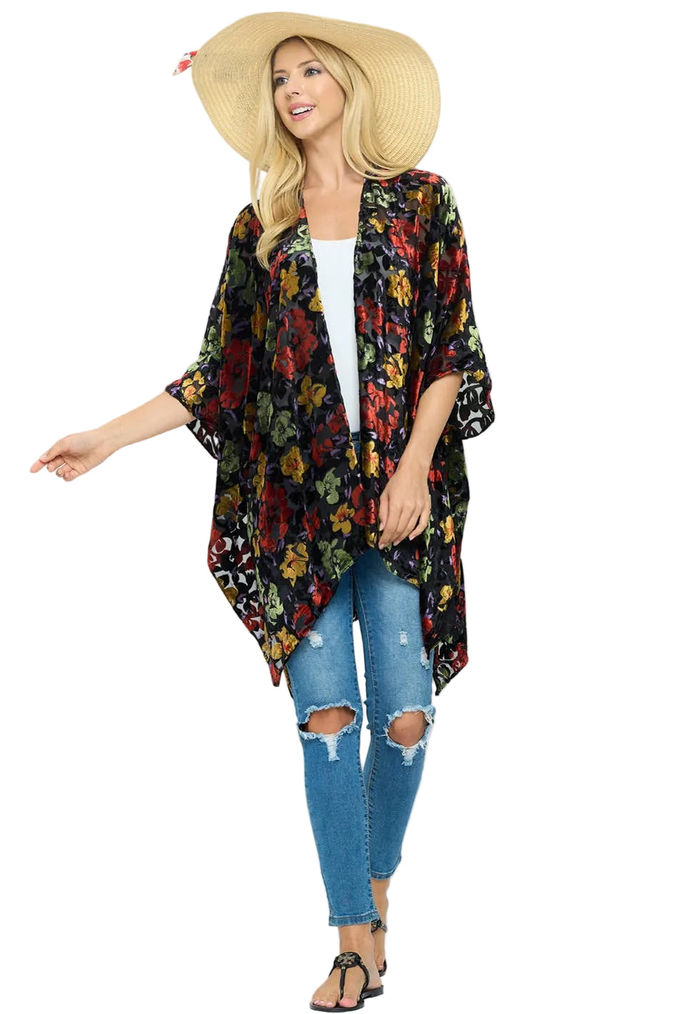 Floral Burnout Velvet Kimono