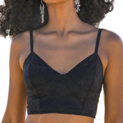 Black Floral Lace Corset Style Longline Bustier Bralette