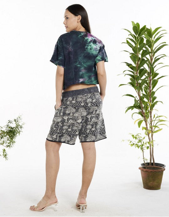 Mushroom Print Stonewashed Shorts