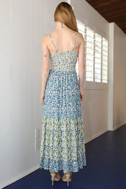 Azure Mixed Print Twist Front Cut Out Maxi Dress