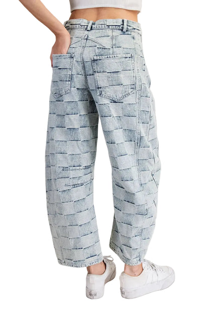 Checkered Barrel Leg Jeans – Acid Wash