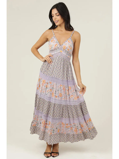 Lavender Mist Mixed Floral Maxi Dress