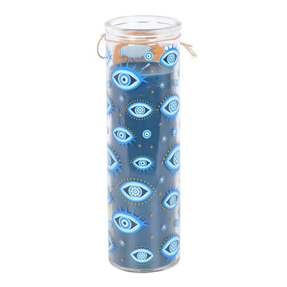 Evil Eye White Rose Scented Glass Pillar Candle