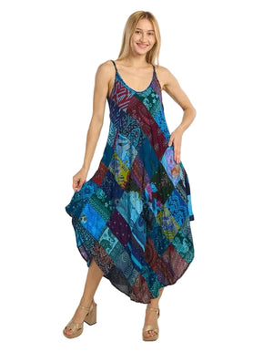 Harem Patchwork Freeflow Dress in Blue