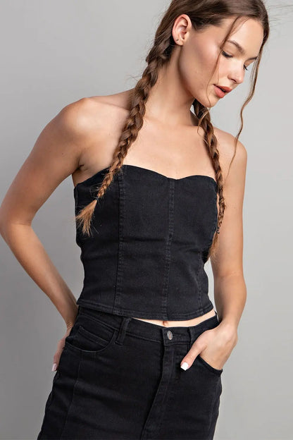 Strapless Tube Top with Sweetheart Neckline in Black SALE