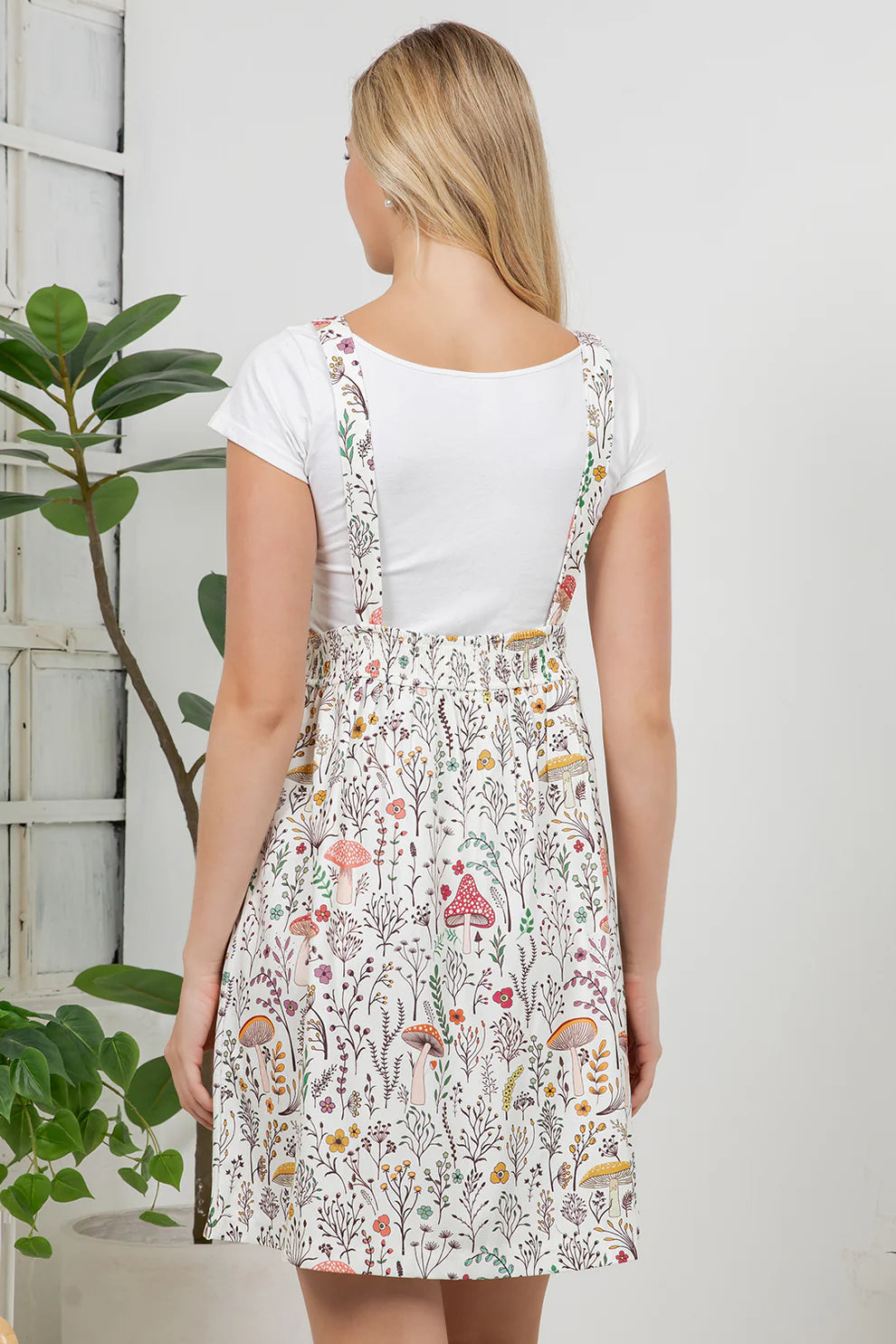 Floral Mushroom Corduroy Overall Dress