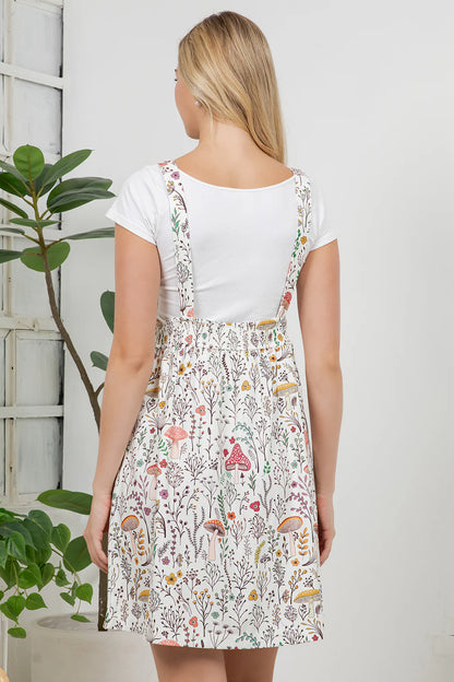 Floral Mushroom Corduroy Overall Dress