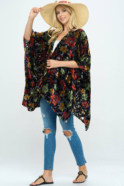 Floral Burnout Velvet Kimono