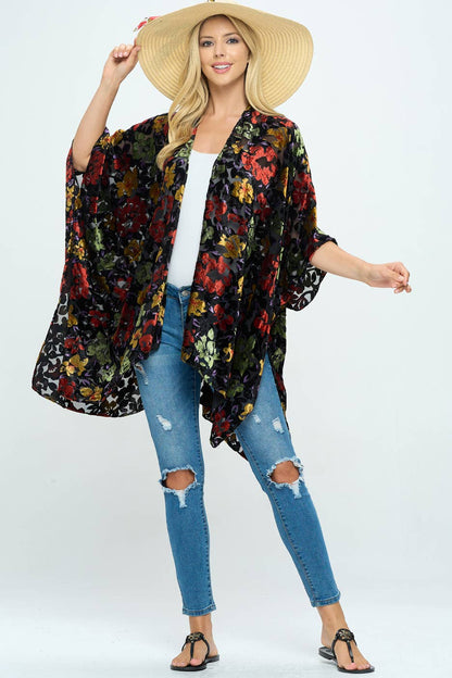 Floral Burnout Velvet Kimono