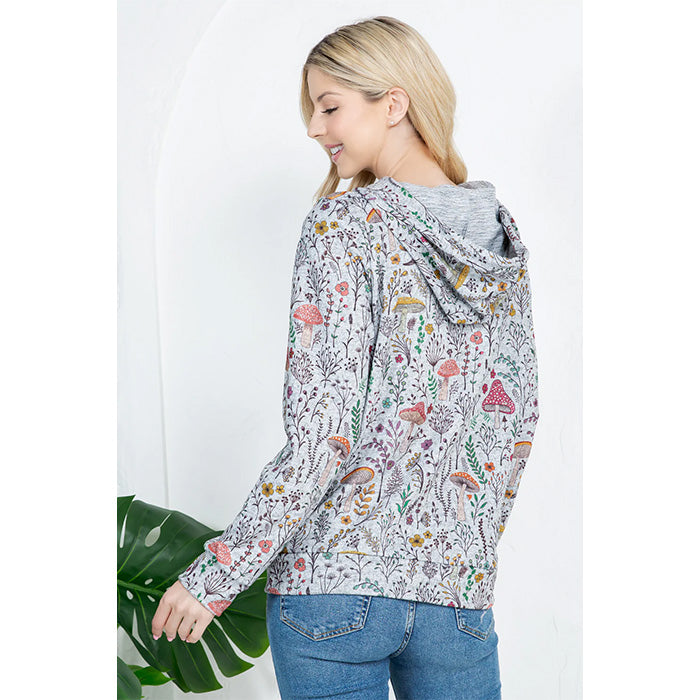 Fungi Garden Mushroom Print Ladies Pullover