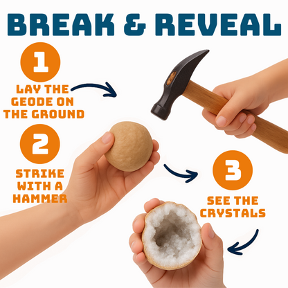 Break Your Own Geodes Kit for Kids – (1.5–5.5”) Natural Crystal Geodes with Magnifying Glass & Learning Guide – STEM Science Rock Kit – Gift-Ready Educational Set for Kids Ages 6–12