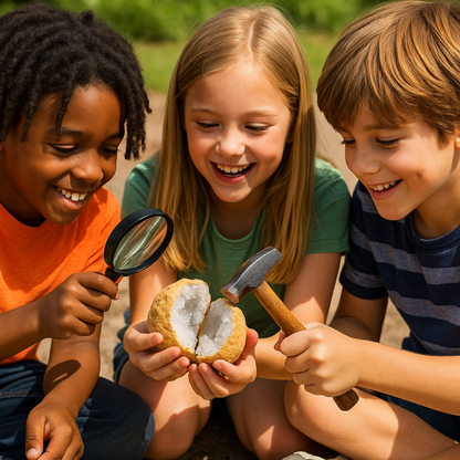 Break Your Own Geodes Kit for Kids – (1.5–5.5”) Natural Crystal Geodes with Magnifying Glass & Learning Guide – STEM Science Rock Kit – Gift-Ready Educational Set for Kids Ages 6–12