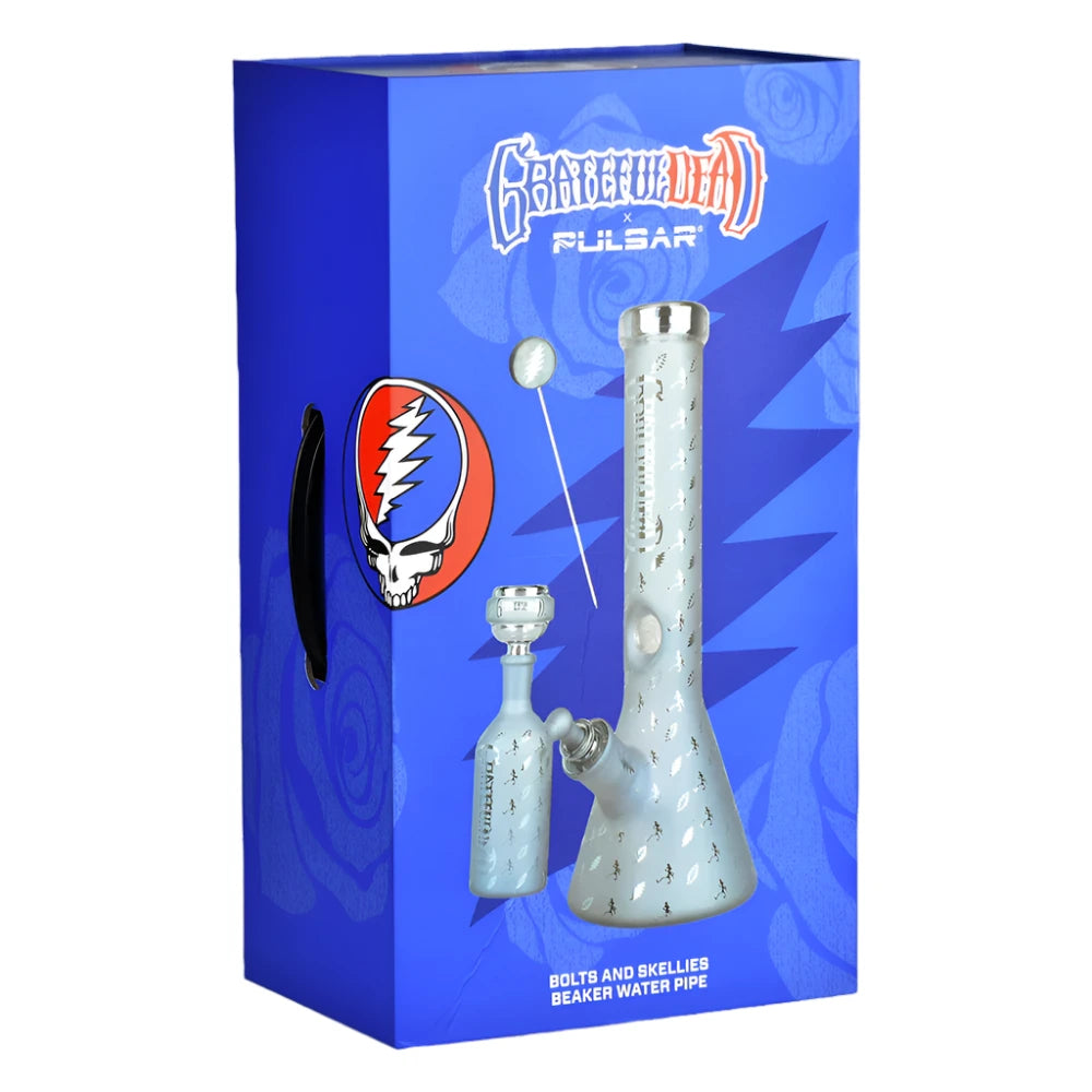 Pulsar x Grateful Dead 13.75" Bolts & Skellies Beaker Water Pipe Set - Metallic Blue SALE