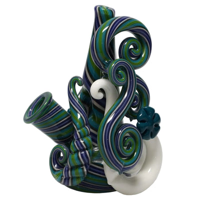 Haha Glass Blue, Green, and White Cone Bubbler