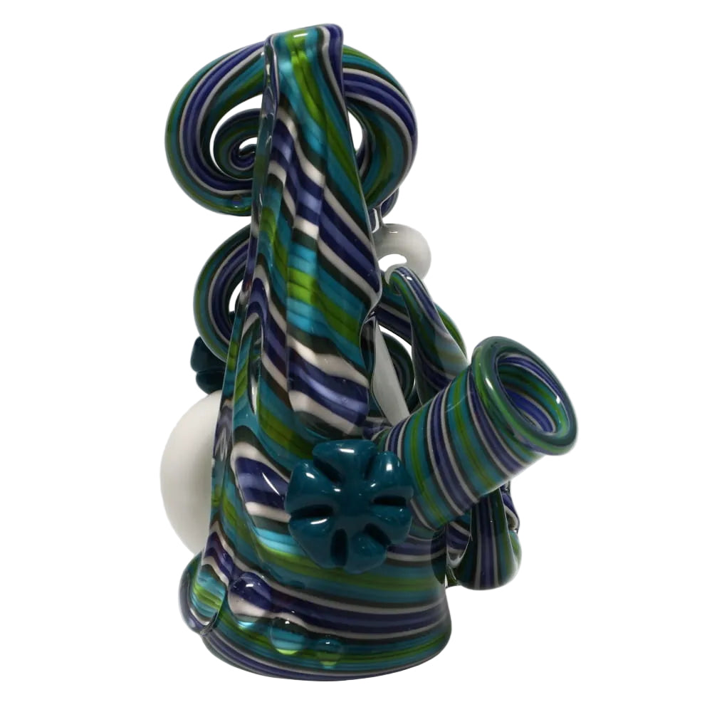 Haha Glass Blue, Green, and White Cone Bubbler