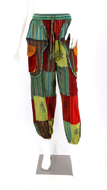 Striped Handwoven Cotton Patchwork Pants - Assorted Colors