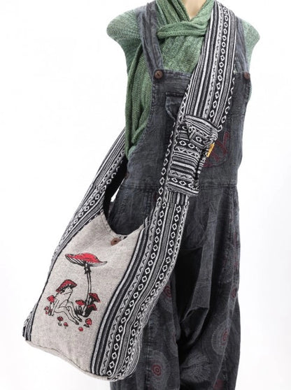 Gheri Cotton with Frog Mushroom Print Crossbody Bag