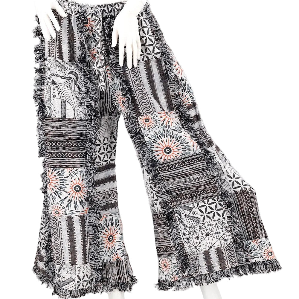 Fringed Gheri Patchwork Wide Leg Pants