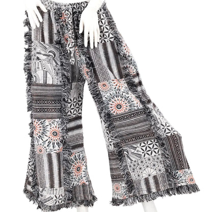 Fringed Gheri Patchwork Wide Leg Pants