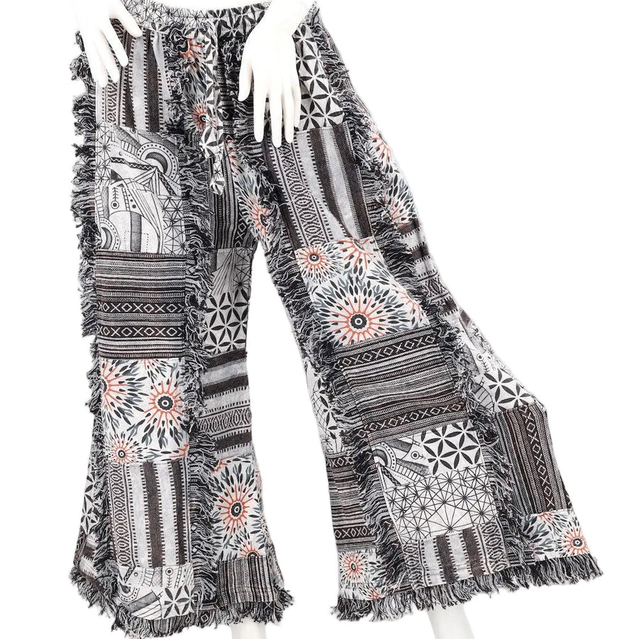 Fringed Gheri Patchwork Wide Leg Pants