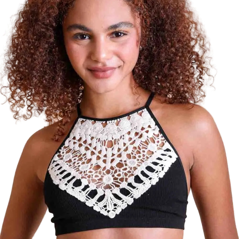 High Neck Crochet Bralette in Black