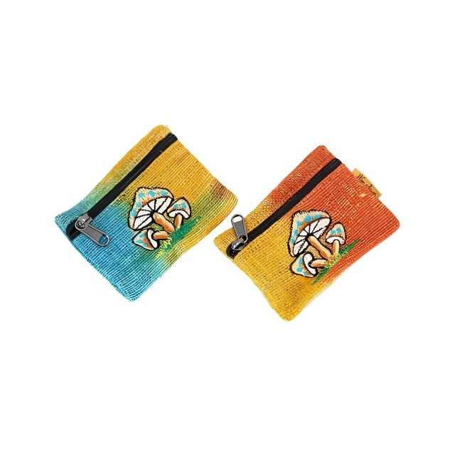 Tie Dyed 3 Mushroom Embroidered Hemp Coin Purse
