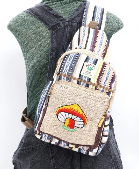 Gheri & Natural Hemp Embroidered Mushroom Sling Bag