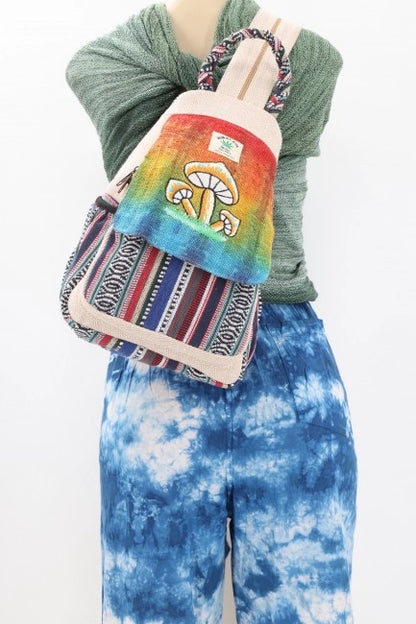 Tie Dye Hemp Mushroom Embroidered Slingback Bag