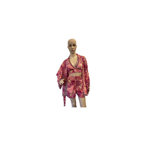 Silk Set - Shorts, Halter and Kimono in Assorted Prints SALE
