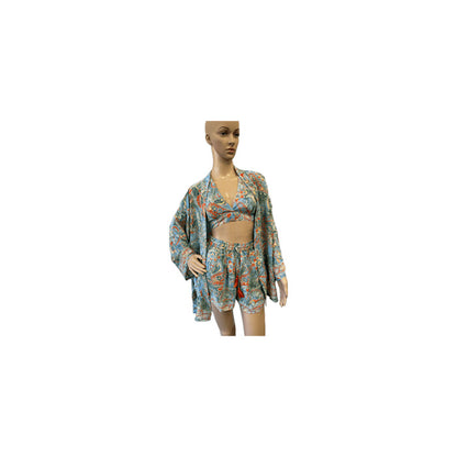 Silk Set - Shorts, Halter and Kimono in Assorted Prints