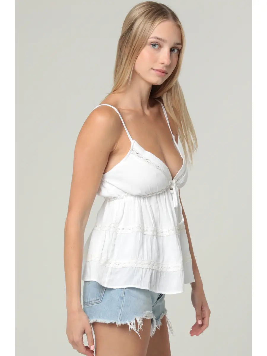 Seraphina Tiered Lace-Trim Cami in White