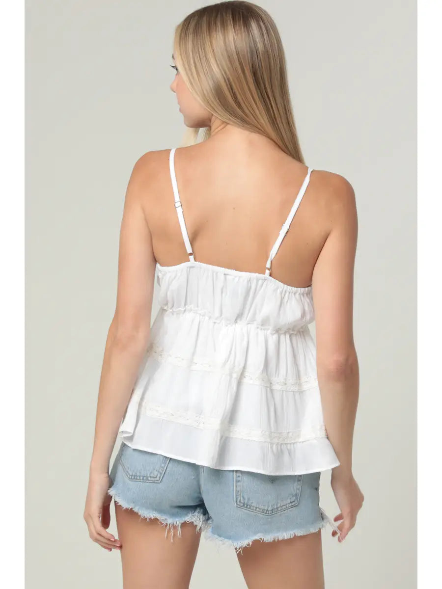Seraphina Tiered Lace-Trim Cami in White