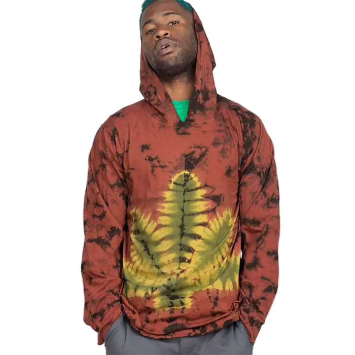 Leaf Pullover Tie-Dye Hoodie in Red