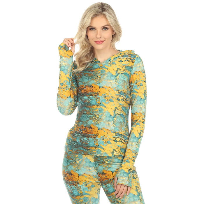 Psychedelic Marble Print Hoodie in Turquoise