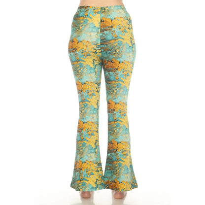 Psychedelic Marble Bellbottom Pants in Turquoise