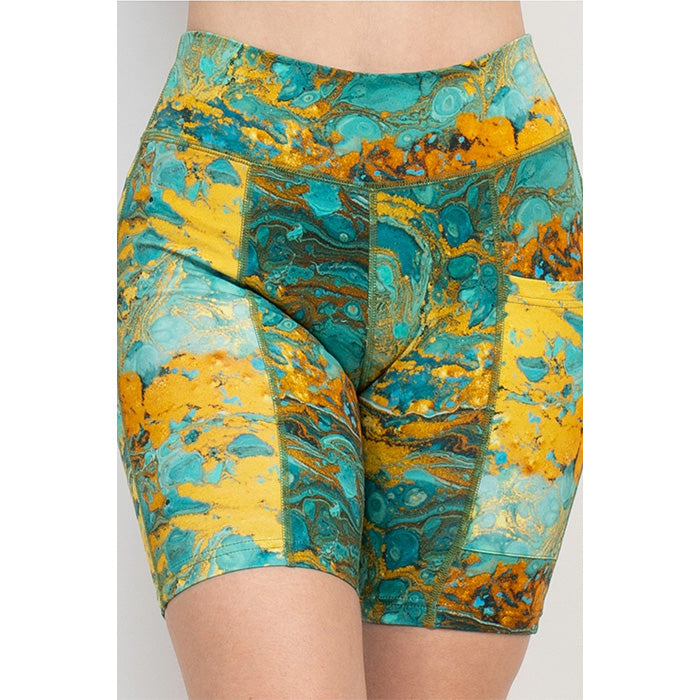 Psychedelic Marble Bike Shorts in Turquoise