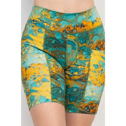 Psychedelic Marble Bike Shorts in Turquoise