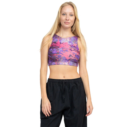 Psychedelic Marble Hi Neck Yoga Top in Purple