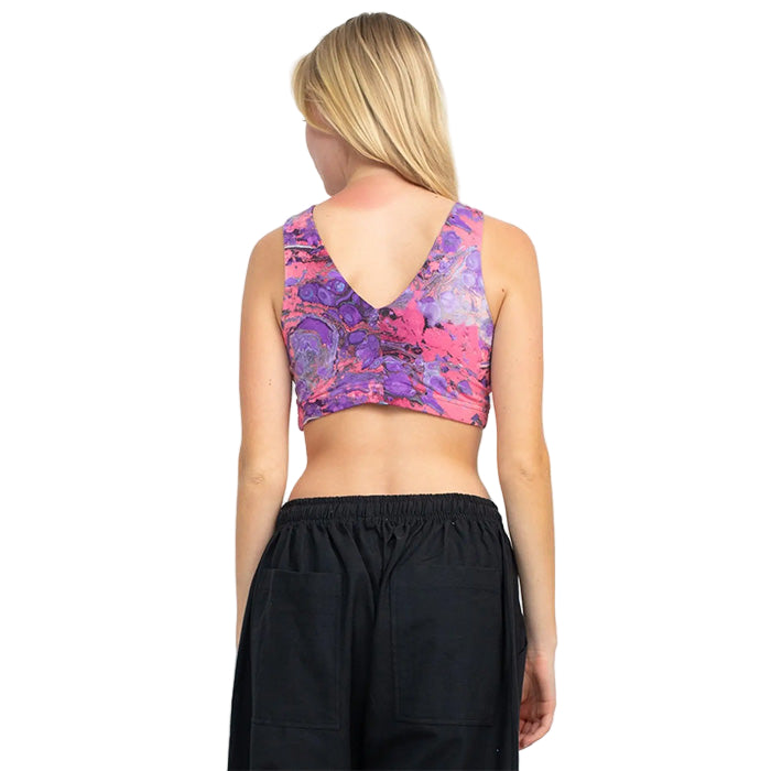 Psychedelic Marble Hi Neck Yoga Top in Purple