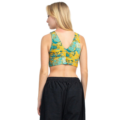 Psychedelic Marble Hi Neck Yoga Top in Turquoise