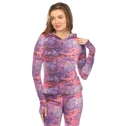 Psychedelic Marble Print Hoodie in Purple