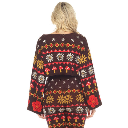 Fair Isle Mushroom Cropped Fit Boho Cardigan in Espresso SALE