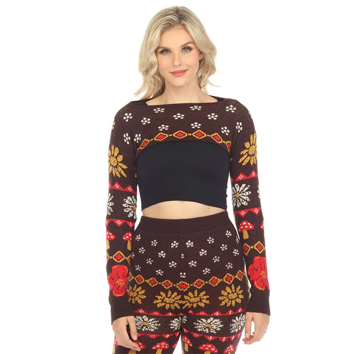 Fair Isle Mushroom Sweater Shrug in Espresso SALE