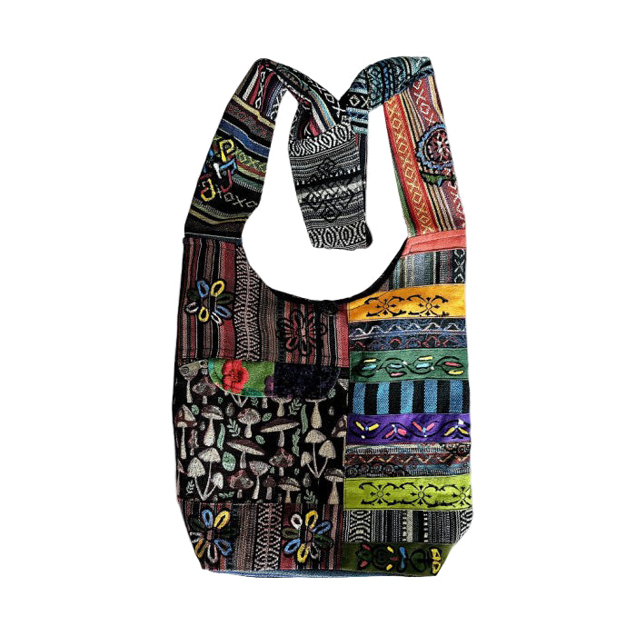 Mushroom Tribal Stripe Patchwork Hobo Bag
