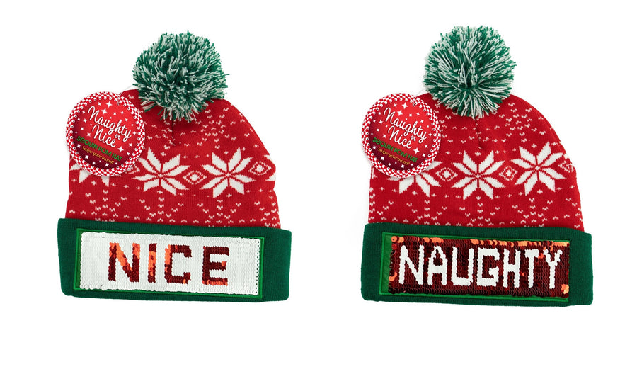 Holiday Naughty Or Nice Sequin Pom Hat SALE