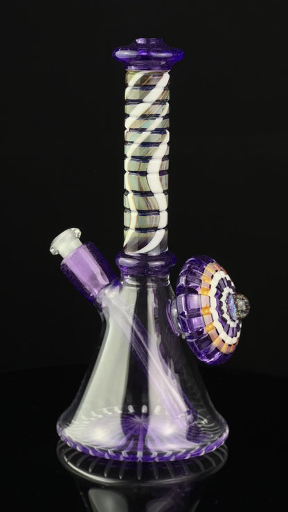 P.A. Jay Glass Purple & White Worked Beaker