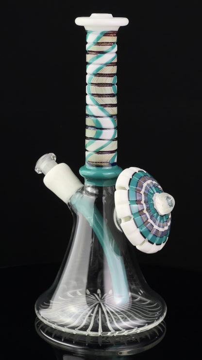P.A. Jay Glass White & Turquoise Worked Beaker
