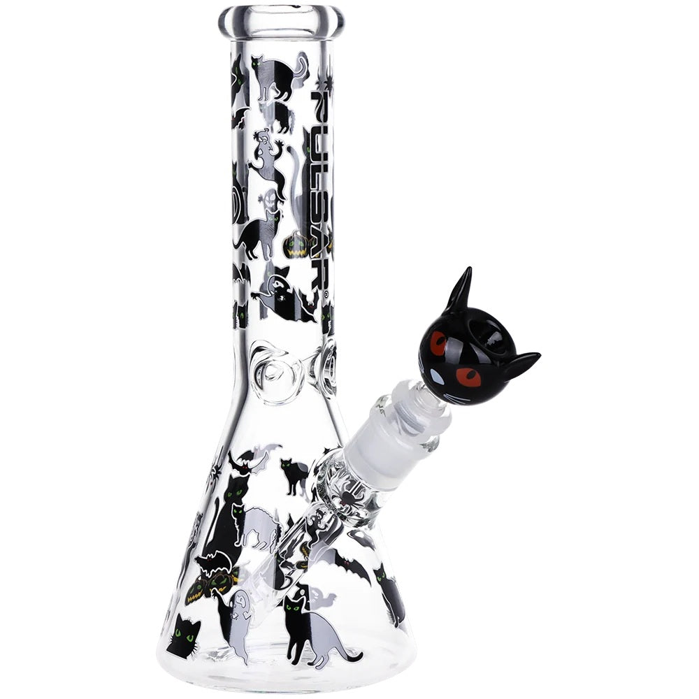 Pulsar 10" Glow Water Pipe & Hand Pipe Set - Superstitious Black Cat